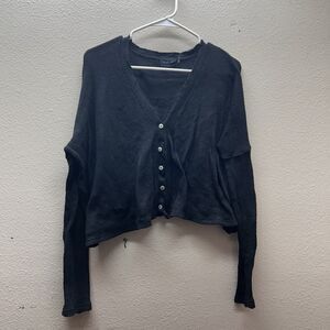 Women’s Urban Outfitters Small Henley Cropped Waffle Button Down Top Soft V Neck